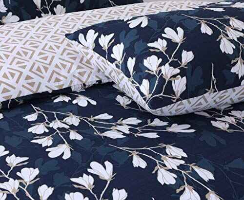 Polycotton Reversible Printed Duvet Cover- Spring Blue