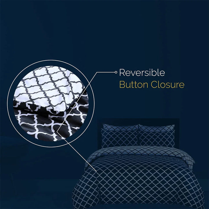Printed cotton duvet set with black spades pattern