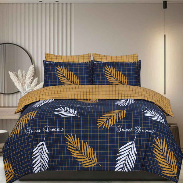 Pure Cotton Reversible Duvet Set - Sweet Dreams Navy Mustard Quilt Cover Set