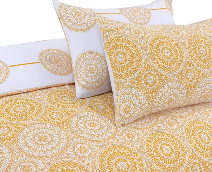 Retro Mustard Print Reversible Cotton Duvet Cover Set