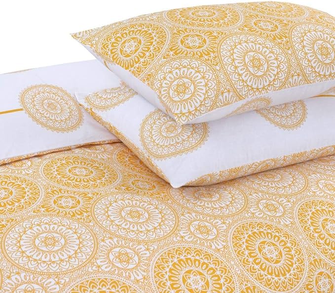 Retro Mustard Print Reversible Duvet Cover Set