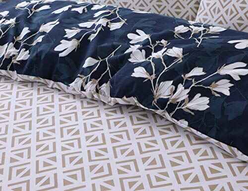 Polycotton Reversible Printed Duvet Cover Set - Blue