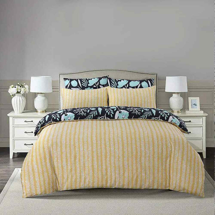 Reversible polycotton duvet cover with botanical print