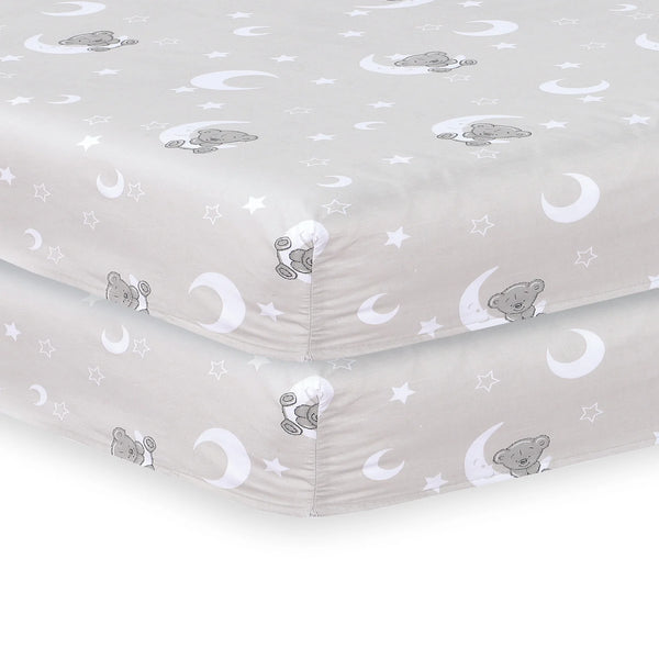 Sleeping Moon Cute Teddy Bear Print Cot Fitted Sheets - UK
