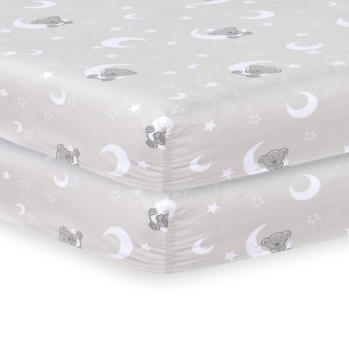 Sleeping Moon Cute Teddy Bear Print Cot Fitted Sheets - UK
