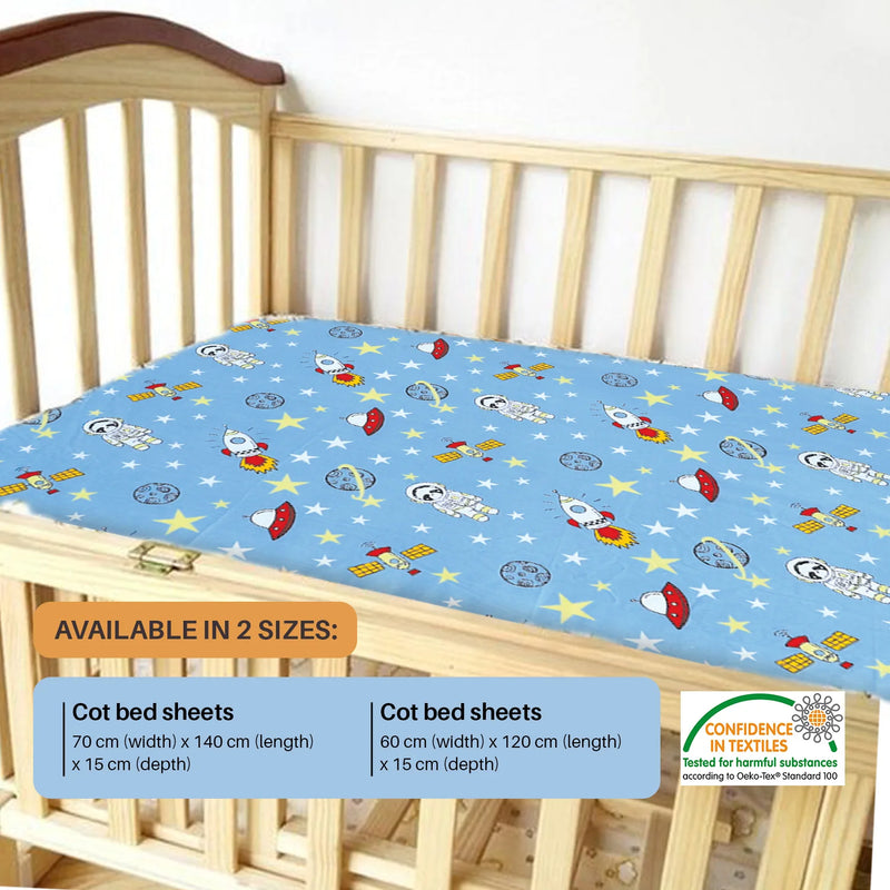 Shop Cot Bed Fitted Sheets Pack of 2 Space Blue Prints DTEX HOMES