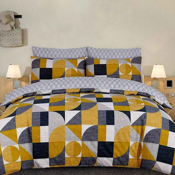Stylish Grey and Mustard Duvet Covers - Geometric Pattern - 100% Cotton