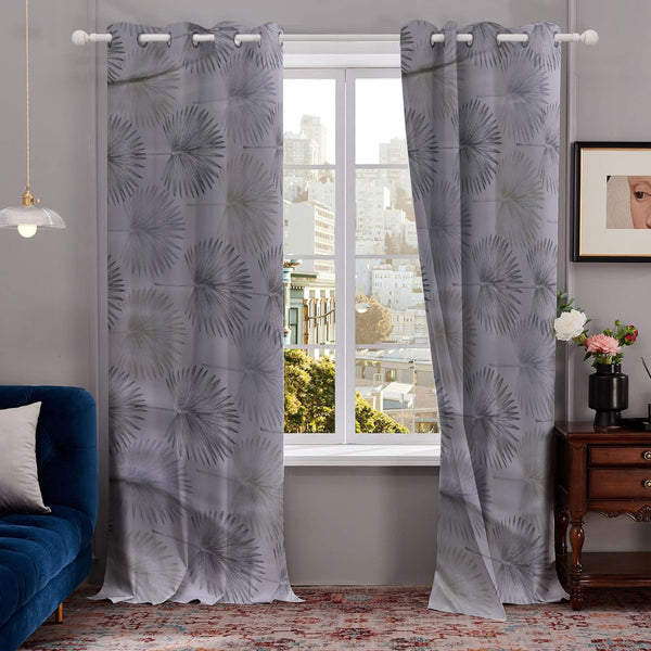 DTEX HOMES Heavy Thick Blackout Curtains Eyelet Ring Top Pair with Tie Back - Tropica