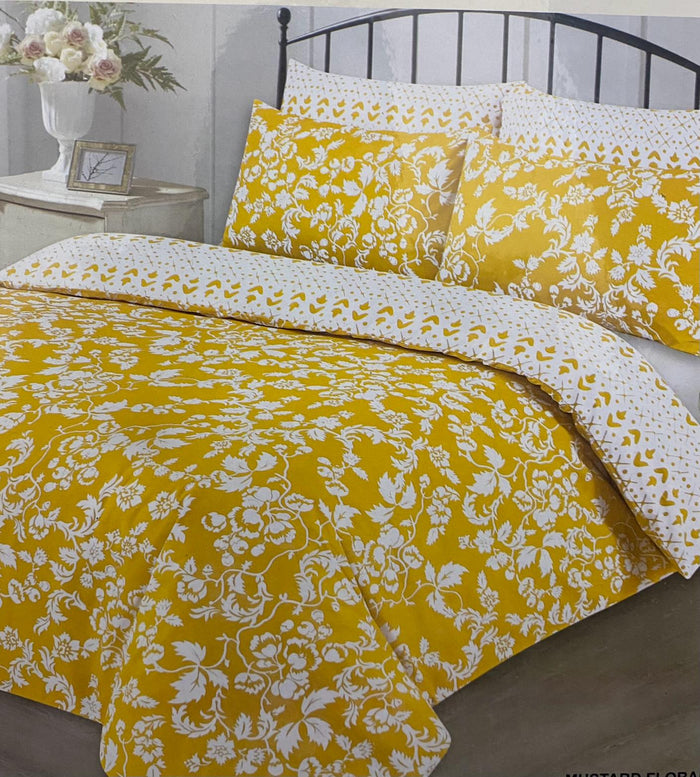 100% Cotton Reversible Printed Duvet Cover Set - Soft and Durable - Carefree - Mustard  Floral