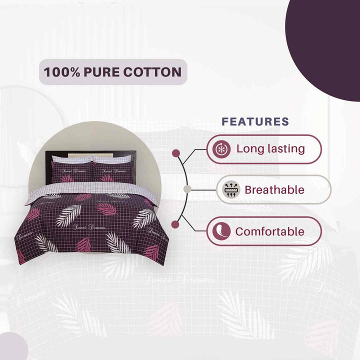 aubergine colour cotton duvet cover with pillowcases