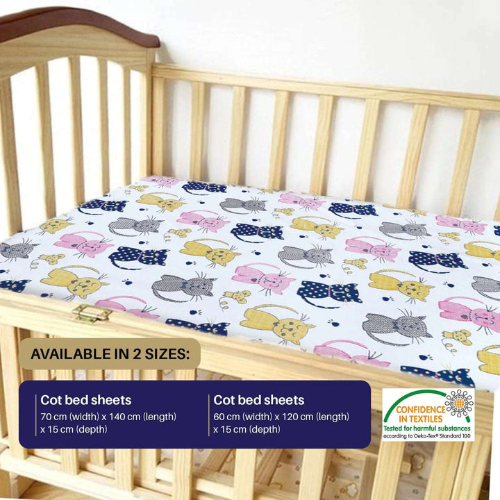 white cat printed cot bed fitted sheet