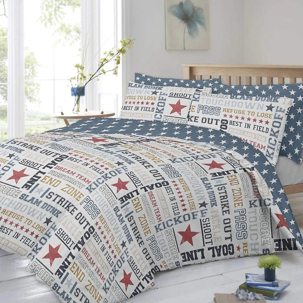 Easy Care Polycotton Reversible Duvet Cover Set - Dream Team Print
