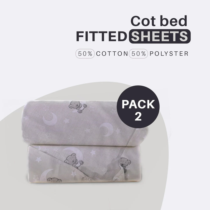 grey cot bed fitted sheets - pack of 2