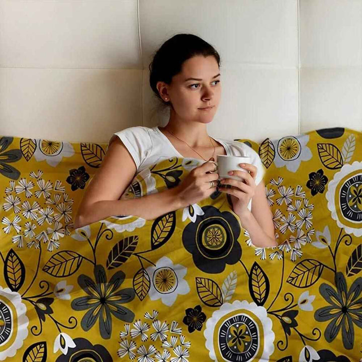 mustard color duvet cover with pillow