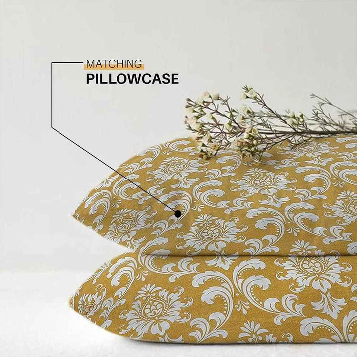 mustard yellow cotton duvet cover and matching pillow cases
