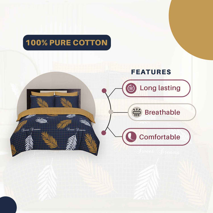 navy and mustard reversible bedding set pure cotton
