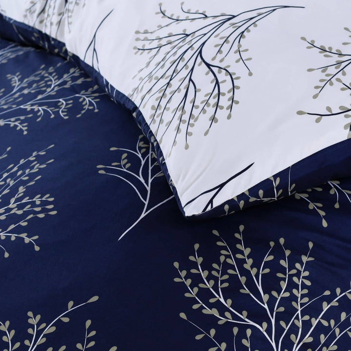 navy blue branches printed duvet cover set