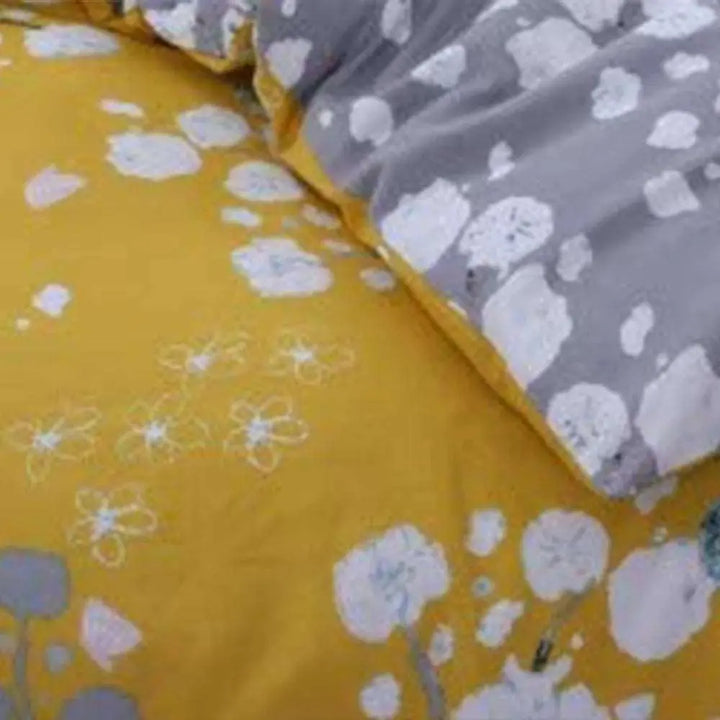 pure cotton floral printed duvet cover in mustard