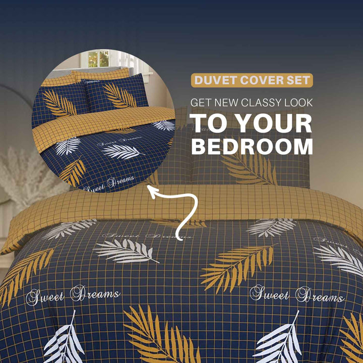 pure cotton reversible duvet cover set navy and mustard