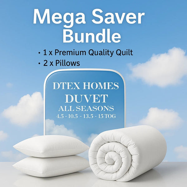 Dtex Homes Duvet Quilt & 2 Pillows - Luxury Bedding Set Bundle All Size All Togs DTEX HOMES