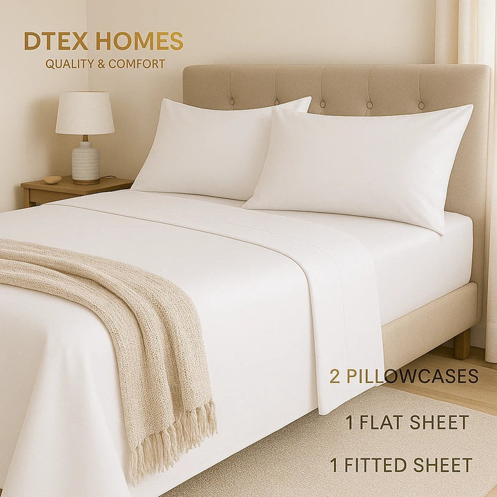 Luxury 200TC Egyptian Cotton Sheet Set 1 x Fitted Sheet Flat Sheet &2 Pillowcase DTEX HOMES