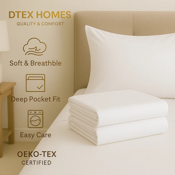 Luxury 200TC Egyptian Cotton Sheet Set 1 x Fitted Sheet Flat Sheet &2 Pillowcase DTEX HOMES