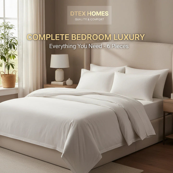 6Pcs BEDDING SET 100% COTTON 1 x DUVET COVER 1 x FITTED SHEET & 4 x PILLOWCASE DTEX HOMES