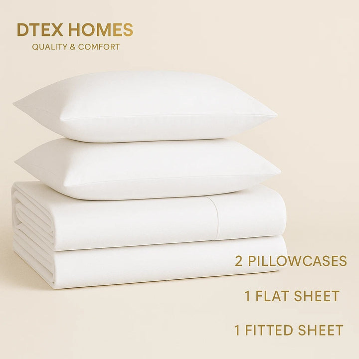 Luxury 200TC Egyptian Cotton Sheet Set 1 x Fitted Sheet Flat Sheet &2 Pillowcase DTEX HOMES
