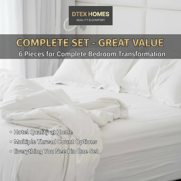 6Pcs BEDDING SET 100% COTTON 1 x DUVET COVER 1 x FITTED SHEET & 4 x PILLOWCASE DTEX HOMES