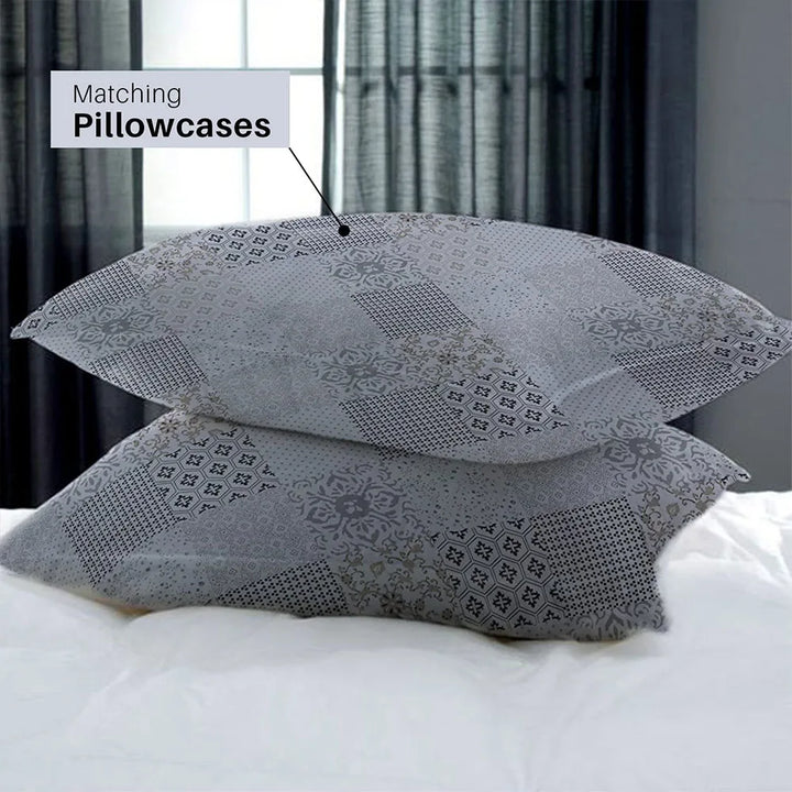 soft cotton quilted duvet cover set with reversible print and Matching Pillow Cases