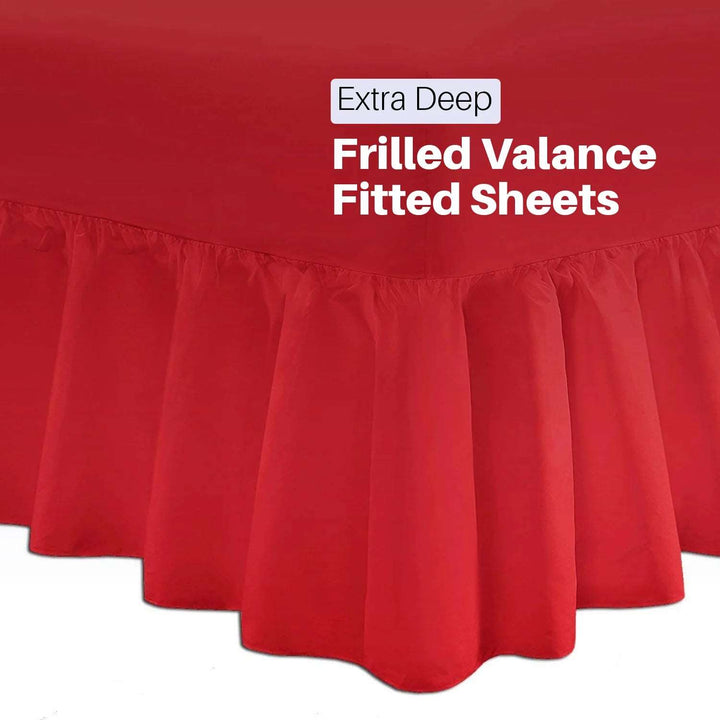 Frilled Fitted Valanced Sheet in rich red