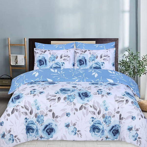 Blue Floral 100% Cotton Duvet Cover Or Sheet Set – Swanson Bedding – All Sizes, 201-400 Thread Count