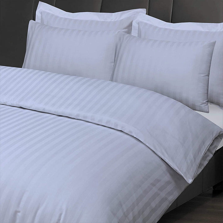 220 Thread Satin Stripes 100% Egyptian Cotton Duvet Cover Set - White DTEX HOMES