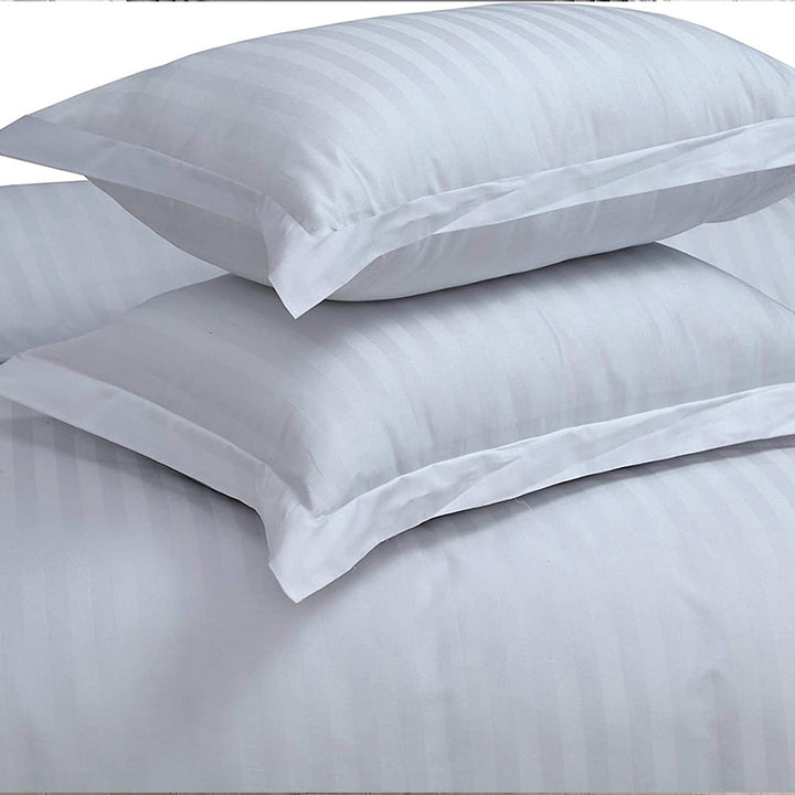 220 Thread Satin Stripes 100% Egyptian Cotton Duvet Cover Set - White DTEX HOMES